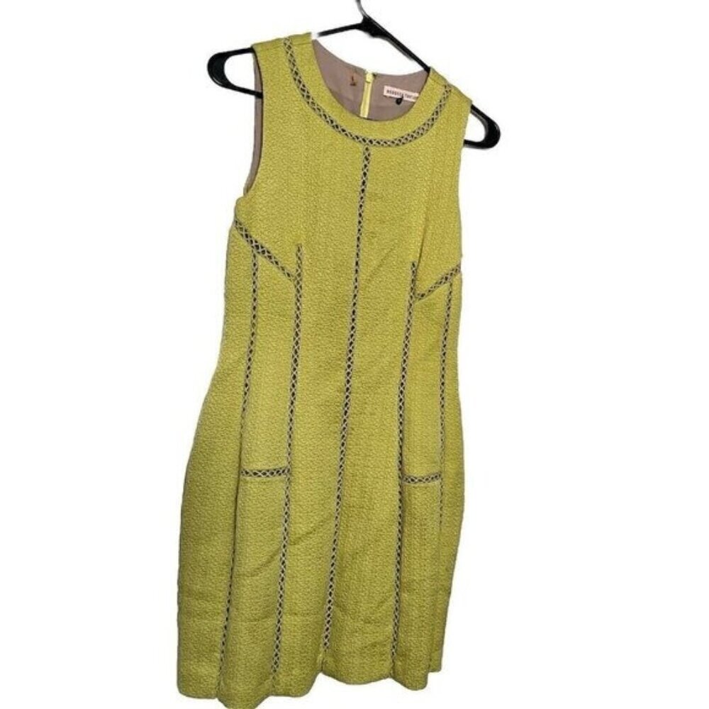 Rebecca Taylor Chartreuse Lattice Nude Illusion Dress Size 2 Green Sheath Lined